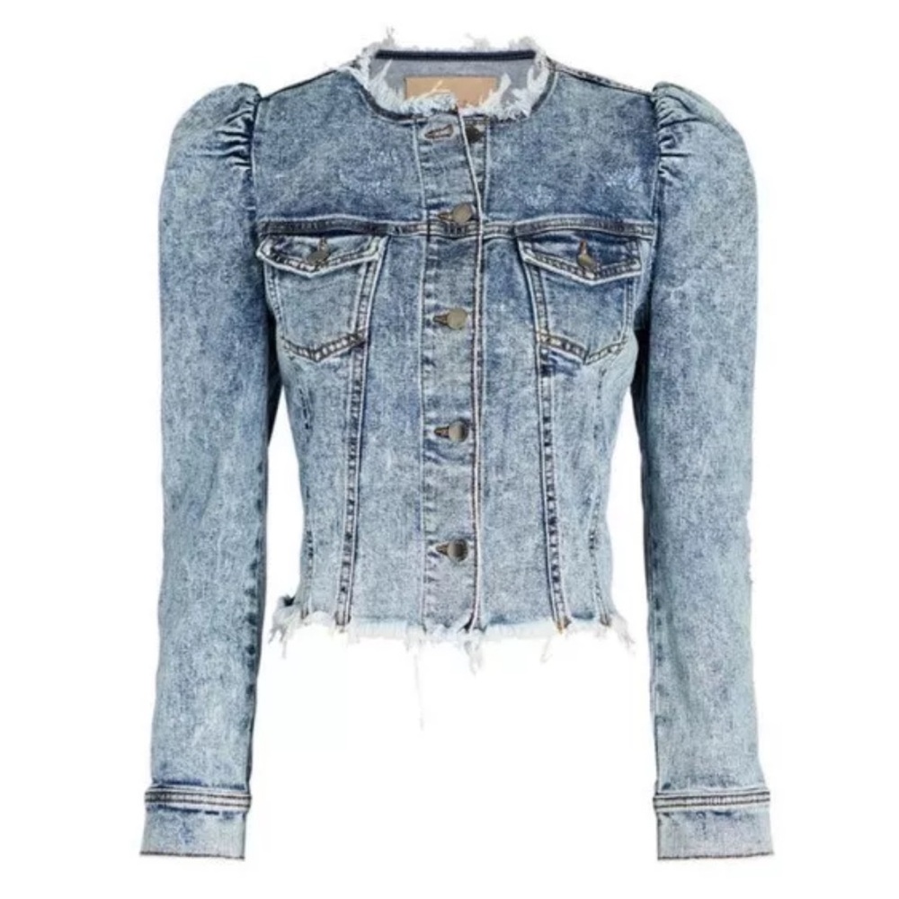 Retrofete Dean Puff Sleeve Denim Jacket in Light Blue Acid Wash